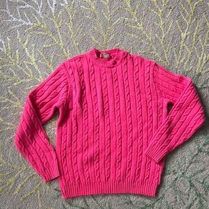 Vintage Fall River knitting Mills cable knit hot pink sweater L